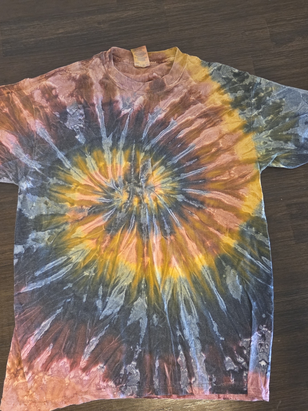 Gildan Heavy Cotton Tie Dye T-Shirt Mens Medium Spiral Orange Blue Psychedelic